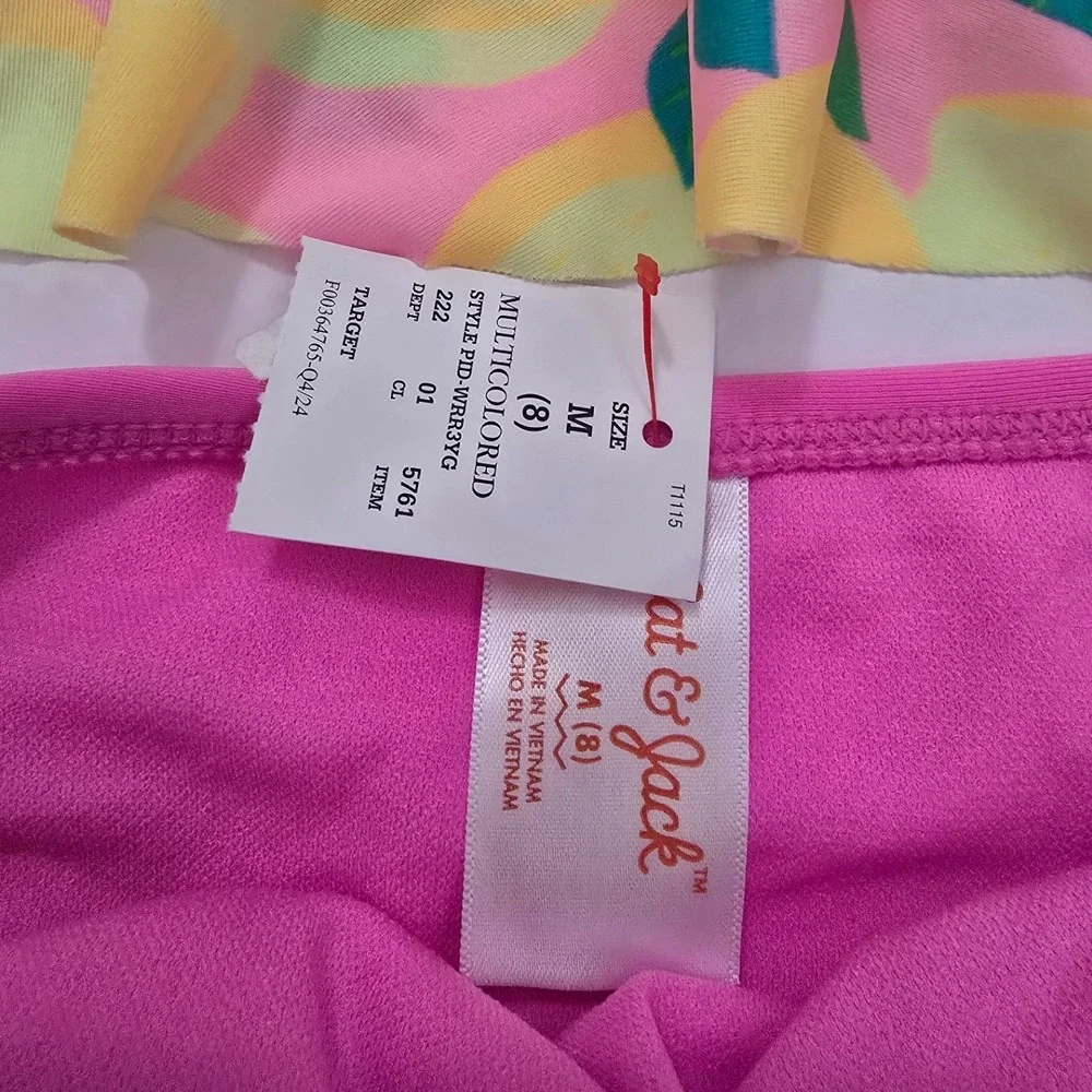 Cat & Jack Girls Lemon Print Tankini Swimsuit Set Pink Yellow Size M 8 NWT